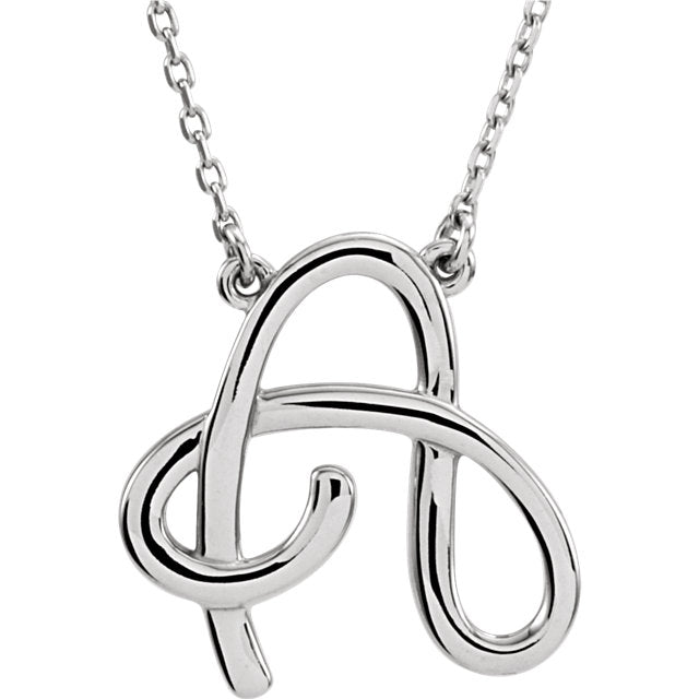 14k Gold or Sterling Silver Script Letter A Initial Alphabet Necklace