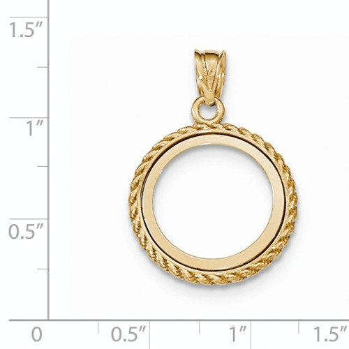 14K Yellow Gold 1/10 oz or One Tenth Ounce American Eagle Coin Holder Holds 16.5mm x 1.3mm Coin Polished Rope Prong Bezel Pendant Charm