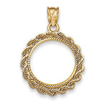 Indlæs billede til gallerivisning 14K Yellow Gold 1/10 oz or One Tenth Ounce American Eagle Coin Holder Holds 16.5mm x 1.3mm Coin Bezel Rope Edge Diamond Cut Pendant Charm
