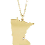 Load image into Gallery viewer, 14k Gold 10k Gold Silver Minnesota MN State Map Diamond Personalized City Necklace
