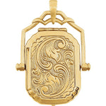 Φόρτωση εικόνας στο εργαλείο προβολής Συλλογής, 14K Yellow Gold Scroll Ornate Rectangle Swivel Photo Locket Pendant Charm
