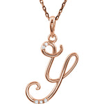 Load image into Gallery viewer, 14k Gold or Sterling Silver .03 CTW Diamond Script Letter Y Initial Necklace

