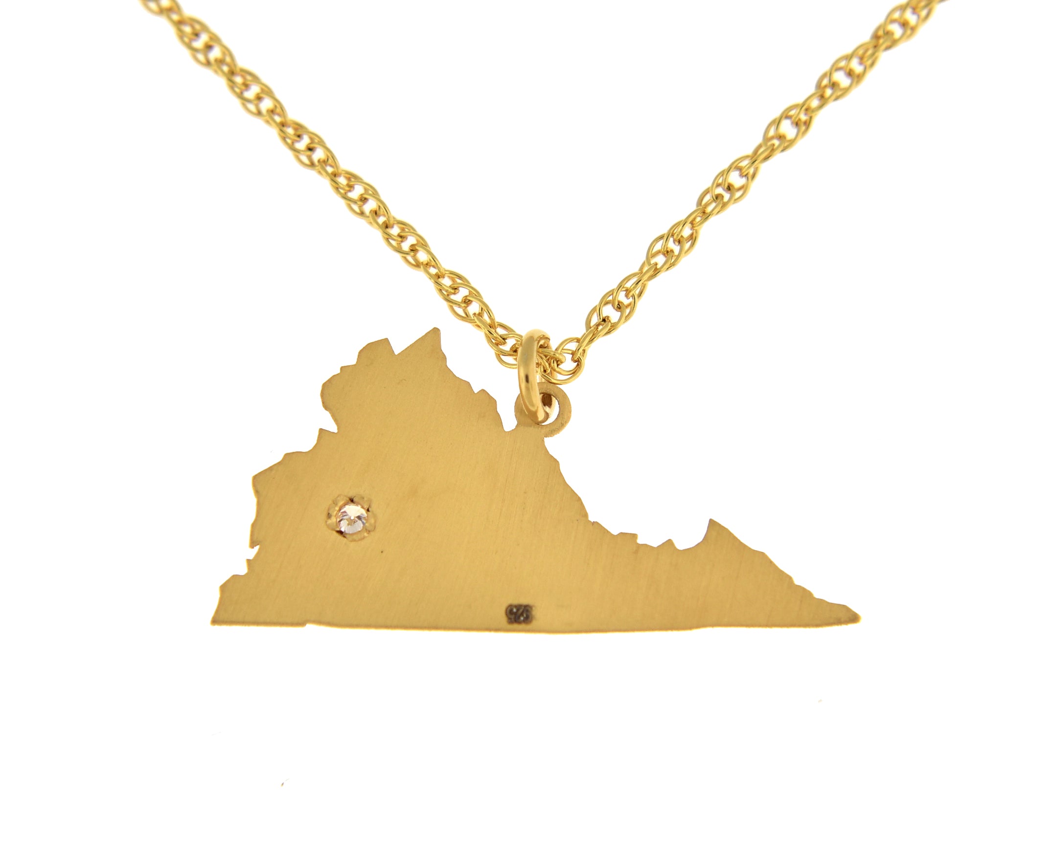 14k Gold 10k Gold Silver Virginia VA State Map Diamond Personalized City Necklace
