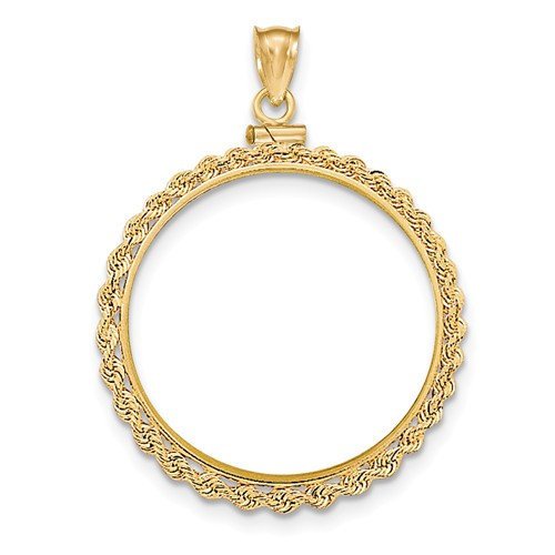 14K Yellow Gold 1 oz or One Ounce American Eagle Coin Holder Holds 32.6mm x 2.8mm Rope Bezel Pendant Charm Screw Top