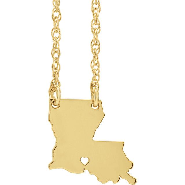 14K Gold 10K Gold Silver Louisiana State Heart Personalized City Necklace Sterling Silver / 18 Inches