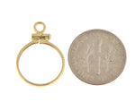 Load image into Gallery viewer, 14K Yellow Gold Holds 14.2mm x 0.7mm Coins or United States 1.00 Dollar Coin Type 2 Coin Edge Screw Top Frame Mounting Holder
