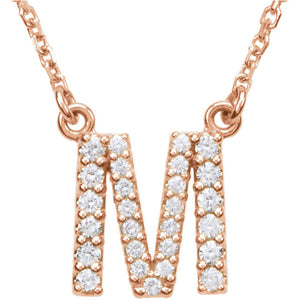 14k Gold 1/5 CTW Diamond Alphabet Initial Letter M Necklace
