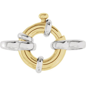 14K Yellow White Gold Two Tone Large Spring Ring Clasp 21.75mm x 11.75mm with End Tabs Jewelry Findings