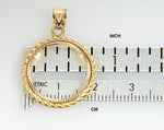 Indlæs billede til gallerivisning 14K Yellow Gold 1/10 oz or One Tenth Ounce American Eagle Coin Holder Holds 16.5mm x 1.3mm Coin Bezel Rope Edge Diamond Cut Prong Pendant Charm
