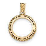 Load image into Gallery viewer, 14K Yellow Gold 1/10 oz or One Tenth Ounce American Eagle Coin Holder Holds 16.5mm x 1.3mm Coin Bezel Rope Edge Diamond Cut Prong Pendant Charm
