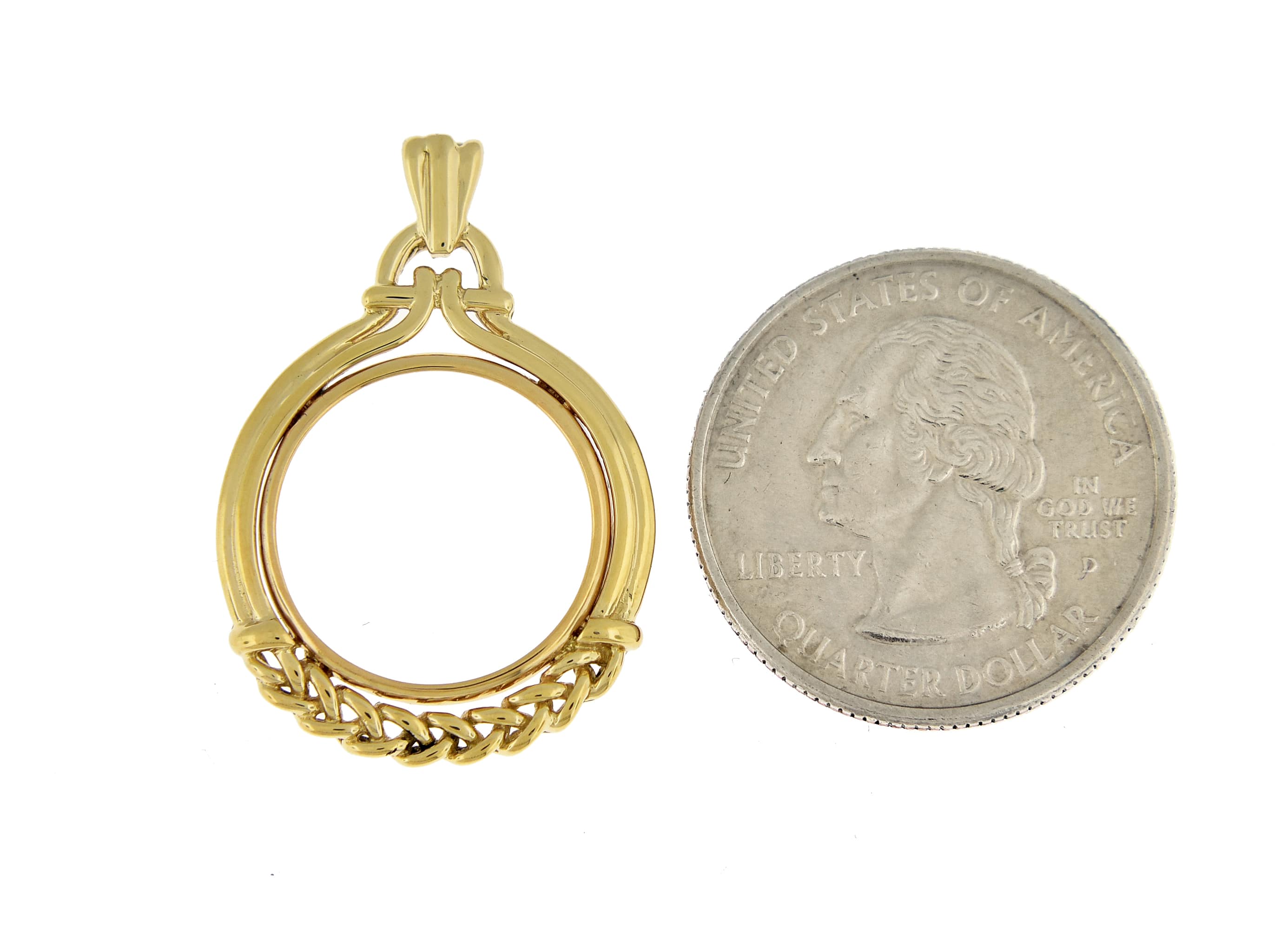 14K Yellow Gold for 16.5mm Coins or 1/10 oz American Eagle or Krugerrand Coin Holder Prong Bezel Pendant Charm