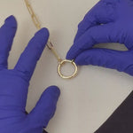 Загружайте и воспроизводите видео в средстве просмотра галереи 14K Yellow Gold 20mm Round Push Clasp Lock Connector Enhancer Hanger for Pendants Charms Bracelets Anklets Necklaces
