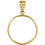 Load image into Gallery viewer, 14K Yellow Gold Coin Holder for 21.5mm x 1.5mm Coins or United States US $5.00 Dollar Tab Back Frame Pendant Charm
