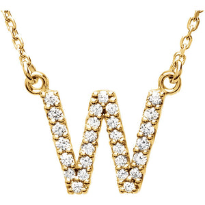 14k Gold 1/6 CTW Diamond Alphabet Initial Letter W Necklace