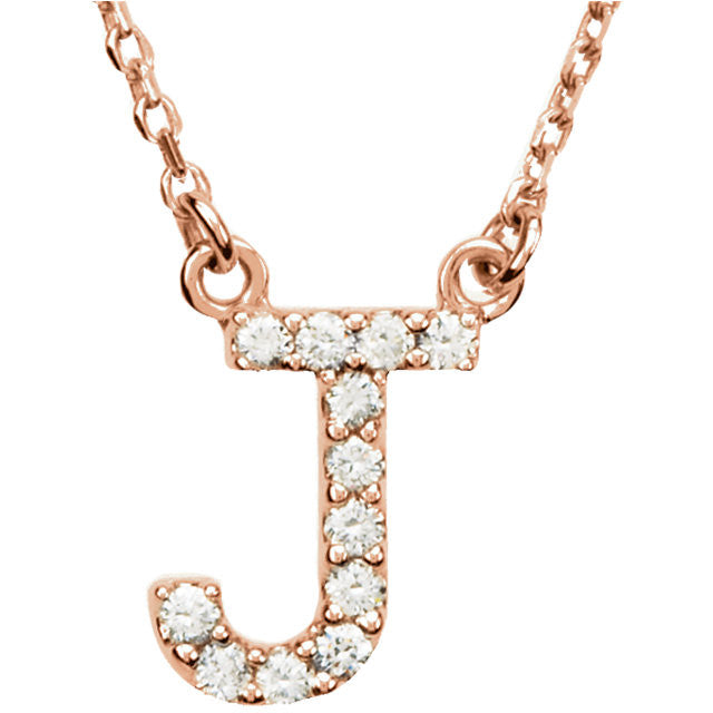14k Gold 1/8 CTW Diamond Alphabet Initial Letter J Necklace