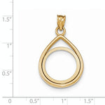 Load image into Gallery viewer, 14K Yellow Gold 1/10 oz or One Tenth Ounce American Eagle Teardrop Coin Holder Holds 16.5mm x 1.3mm Coin Prong Bezel Pendant Charm
