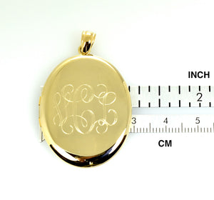 14K Yellow Gold 30mm x 38mm Extra Large Oval Locket Pendant Charm Personalized Engraved Monogram Name Initials
