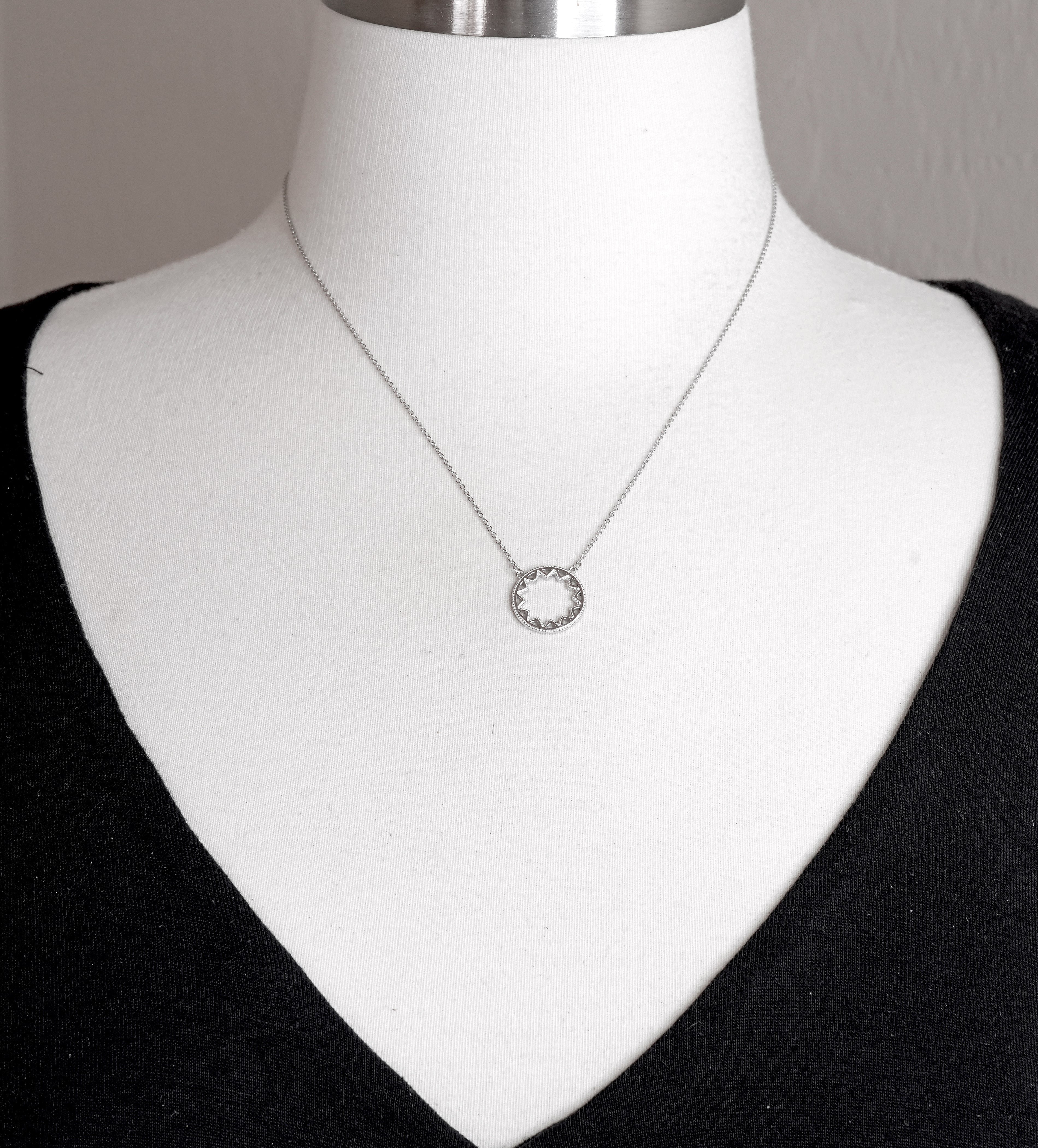 Platinum or 14k Gold or Sterling Silver Geo Style Sun Necklace