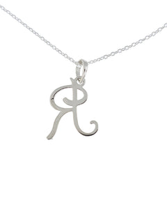14k Gold or Sterling Silver .03 CTW Diamond Script Letter R Initial Necklace