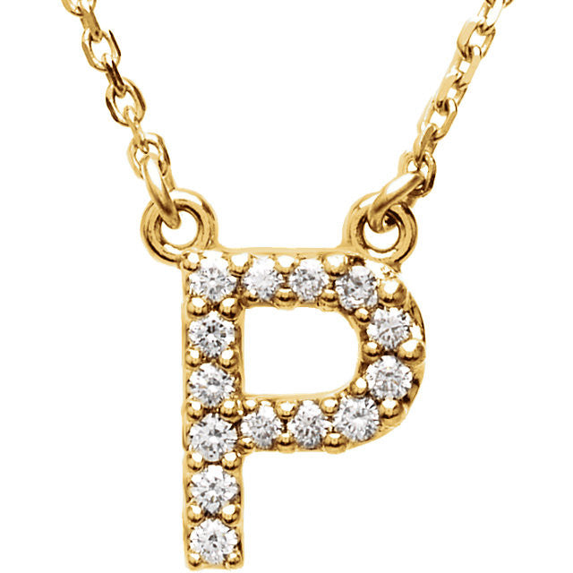 14k Gold 1/8 CTW Diamond Alphabet Initial Letter P Necklace