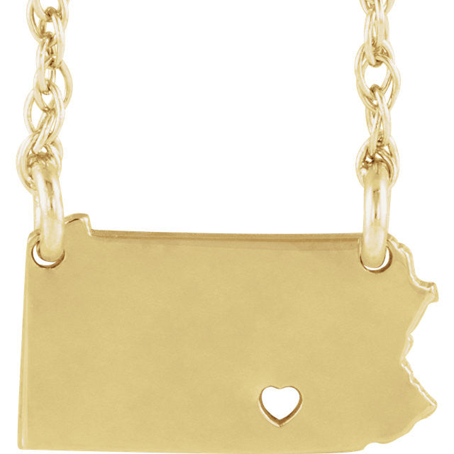 14k Gold 10k Gold Silver Pennsylvania State Heart Personalized City Necklace