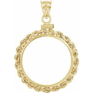 14K Yellow Gold Coin Holder for 22mm x 1.8mm Coins or 1/4 oz ounce American Eagle South African Krugerrand Chinese Panda Coin Screw Top Frame Pendant