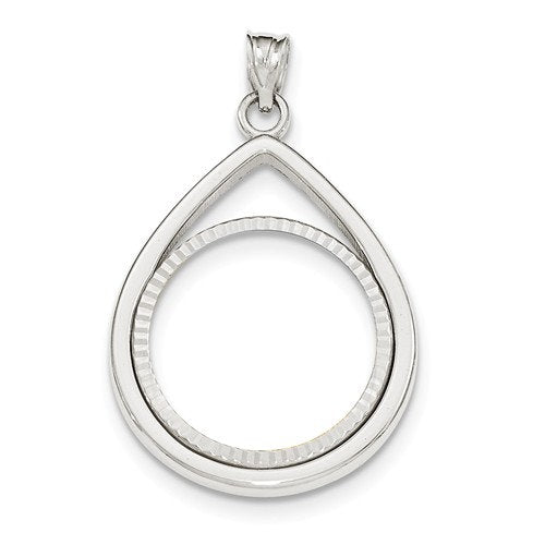 14K White Gold 1/4 oz or One Fourth Ounce American Eagle Teardrop Coin Holder Holds 22mm x 1.8mm Coin Prong Bezel Diamond Cut Pendant Charm