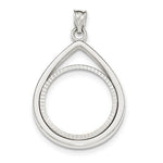 Load image into Gallery viewer, 14K White Gold 1/4 oz or One Fourth Ounce American Eagle Teardrop Coin Holder Holds 22mm x 1.8mm Coin Prong Bezel Diamond Cut Pendant Charm
