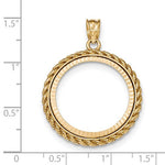 Charger l&#39;image dans la galerie, 14K Yellow Gold 1/4 oz or One Fourth Ounce American Eagle Coin Holder Holds 22mm x 1.8mm Coin Rope Polished Prong Bezel Pendant Charm
