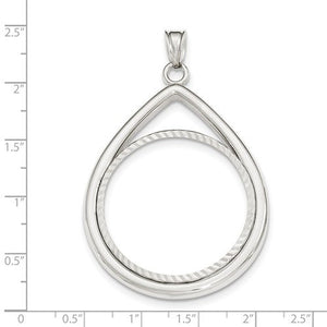 14K White Gold 1 oz or One Ounce American Eagle Teardrop Coin Holder Holds 32.6mm x 2.8mm Coin Prong Bezel Diamond Cut Pendant Charm