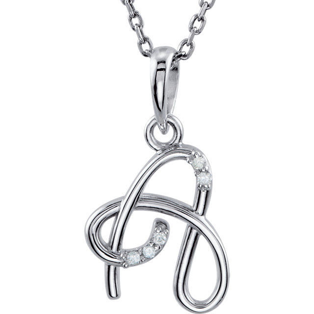 14k Gold or Sterling Silver .03 CTW Diamond Script Letter A Initial Necklace