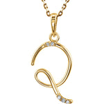 Load image into Gallery viewer, 14k Gold or Sterling Silver .03 CTW Diamond Script Letter Q Initial Necklace

