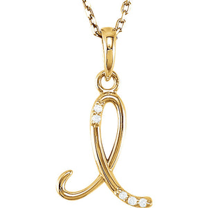 14k Gold or Sterling Silver .03 CTW Diamond Script Letter I Initial Necklace