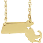 Load image into Gallery viewer, 14k Gold 10k Gold Silver Massachusetts State Heart Personalized City Necklace
