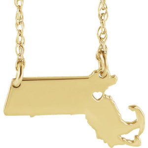 14k Gold 10k Gold Silver Massachusetts State Heart Personalized City Necklace