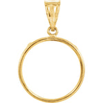 Load image into Gallery viewer, 14K Yellow Gold Coin Holder for 19mm x 1.1mm Coins or Mexican 5 Peso Tab Back Frame Pendant Charm
