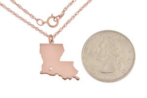 14k Gold 10k Gold Silver Louisiana LA State Map Diamond Personalized City Necklace