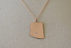 14k Gold 10k Gold Silver Arizona AZ State Map Diamond Personalized City Necklace
