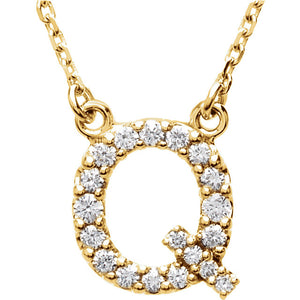 14k Gold 1/6 CTW Diamond Alphabet Initial Letter Q Necklace