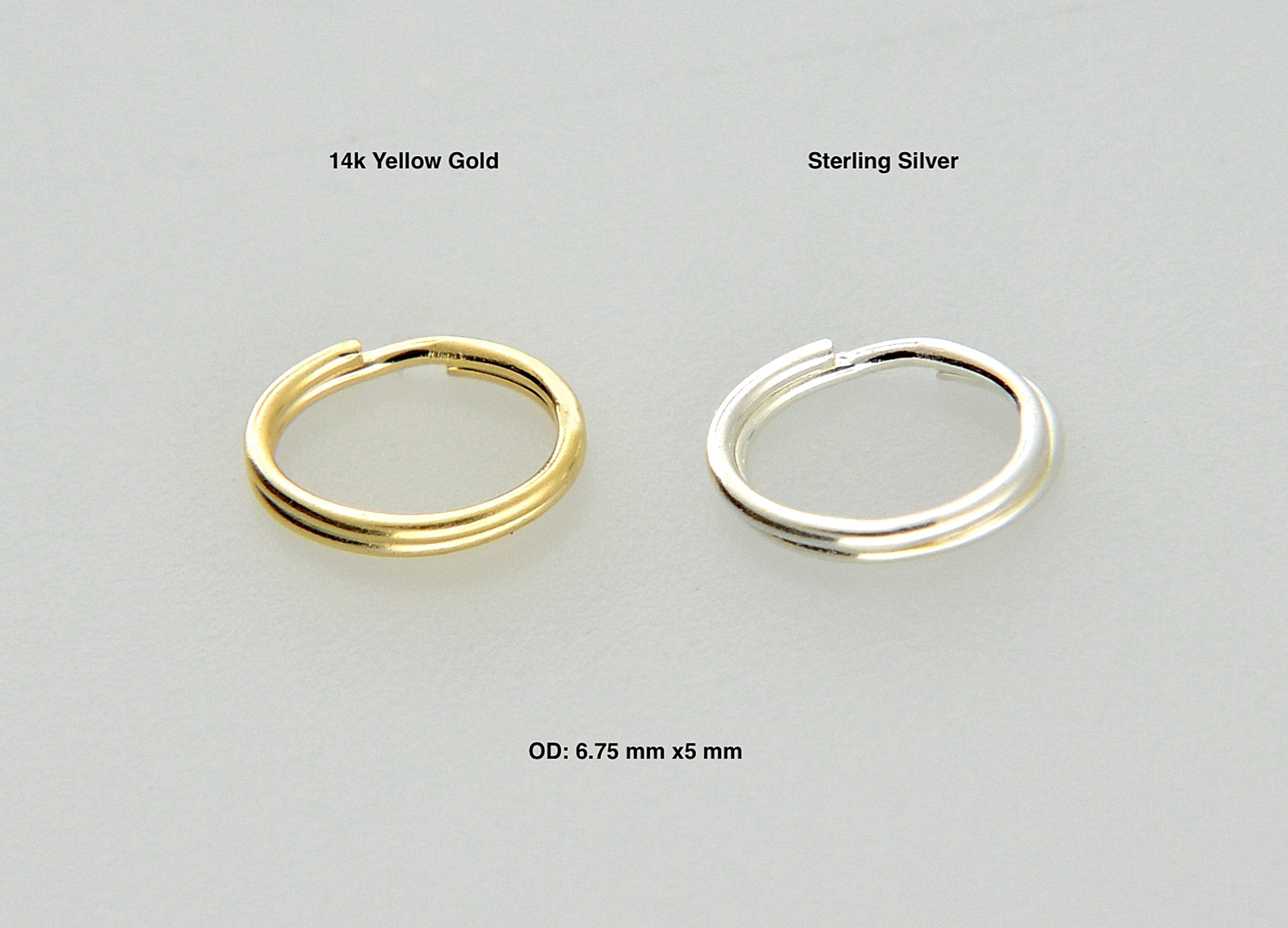 14k Yellow Gold or Sterling Silver Oval Split Ring 6.75mm x 5mm OD Outside Diameter 1mm Thick Jewelry Findings