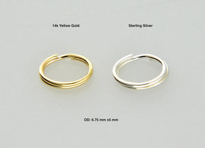 14k Yellow Gold or Sterling Silver Oval Split Ring 6.75mm x 5mm OD Outside Diameter 1mm Thick Jewelry Findings