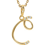 Load image into Gallery viewer, 14k Gold or Sterling Silver .03 CTW Diamond Script Letter C Initial Necklace
