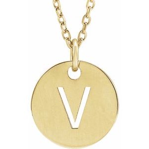 14k Yellow Rose White Gold or Sterling Silver Block Letter V Initial Alphabet Pendant Charm Necklace