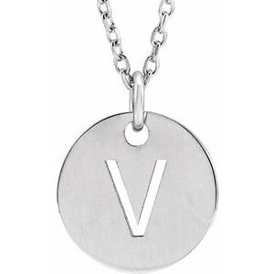 14k Yellow Rose White Gold or Sterling Silver Block Letter V Initial Alphabet Pendant Charm Necklace