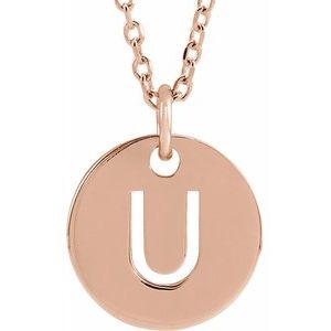 14k Yellow Rose White Gold or Sterling Silver Block Letter U Initial Alphabet Pendant Charm Necklace