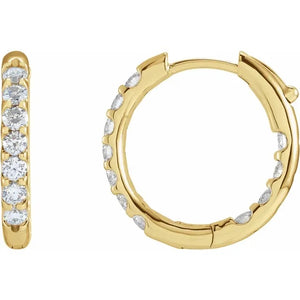 14k Yellow White Gold Diamond Inside Outside 18.5mm Hinged Hoop Earrings Made to Order