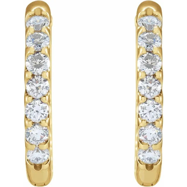 14k Yellow White Gold Diamond Inside Outside 18.5mm Hinged Hoop Earrings Made to Order
