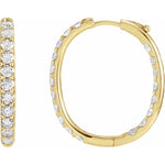 Загрузить изображение в средство просмотра галереи, 14k Yellow White Gold Diamond Inside Outside 28.3mm Hinged Hoop Earrings Made to Order
