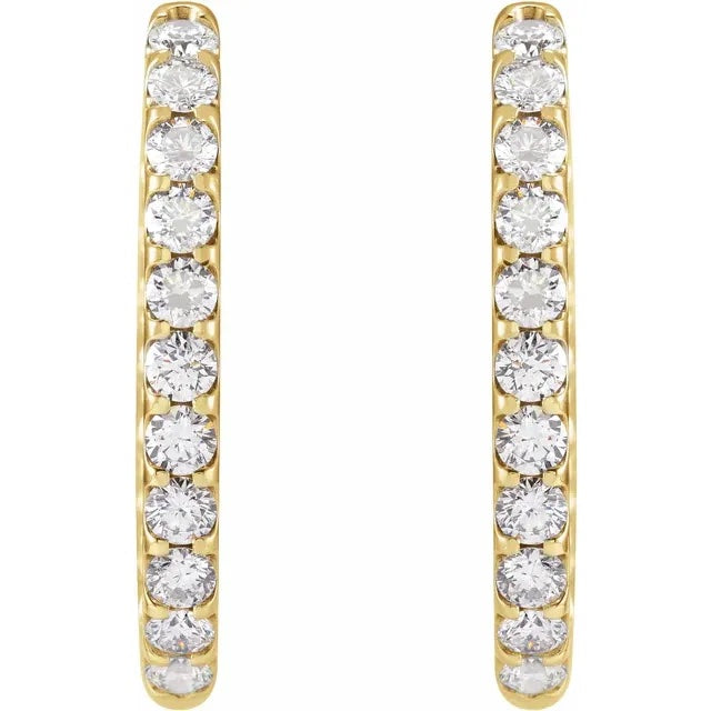 14k Yellow White Gold Diamond Inside Outside 28.3mm Hinged Hoop Earrings Made to Order