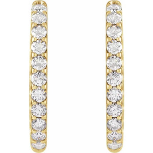 14k Yellow White Gold Diamond Inside Outside 28.3mm Hinged Hoop Earrings Made to Order